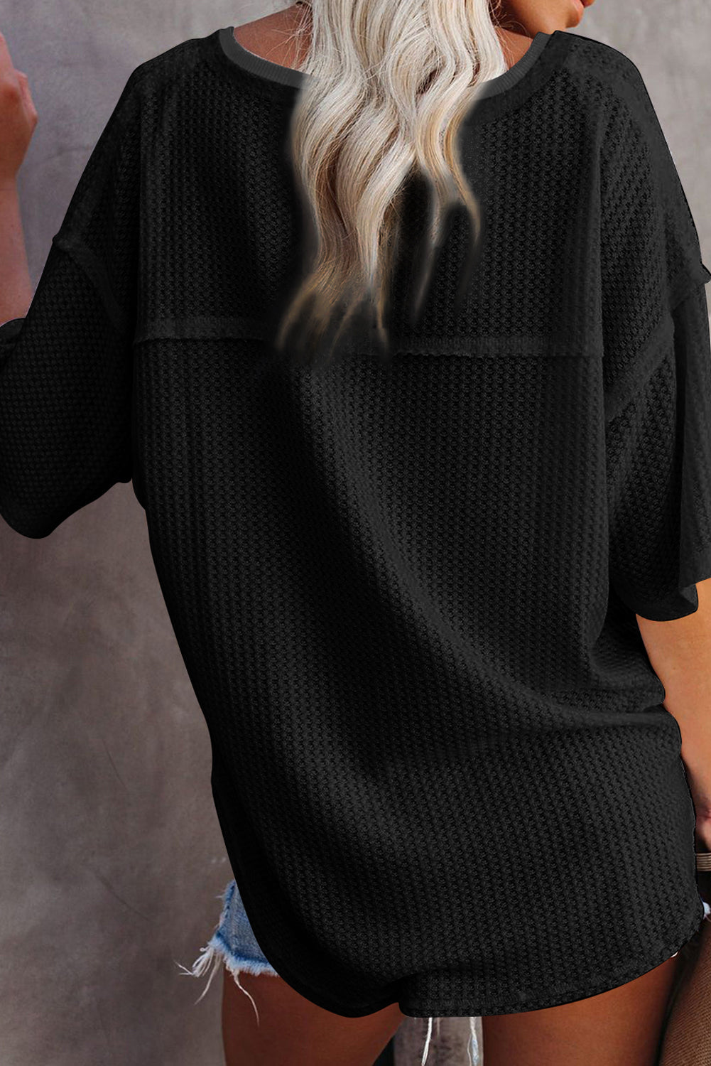 Jennifer Waffle Knit Drop Shoulder Loose Top-4