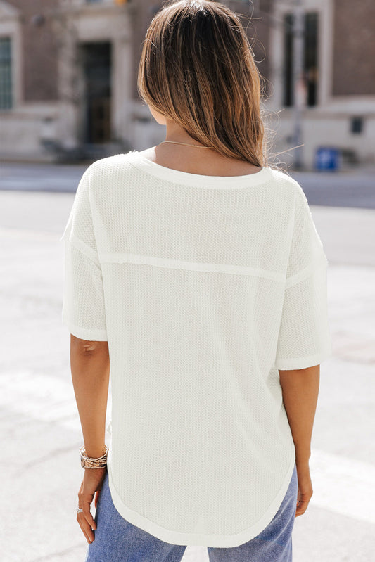 Jennifer Waffle Knit Drop Shoulder Loose Top-1