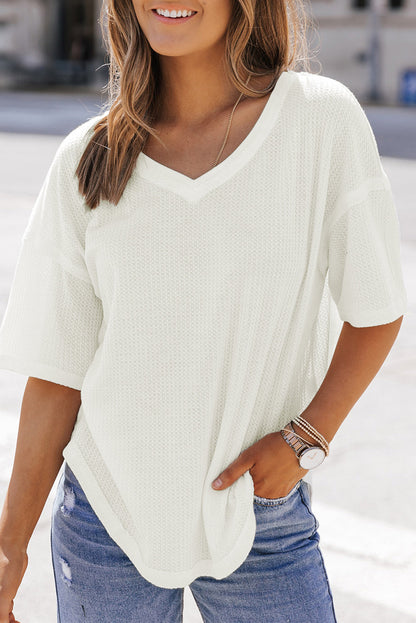 Jennifer Waffle Knit Drop Shoulder Loose Top-0